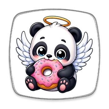 Süßer Panda Engel mit Flügeln und Donut Cartoon - Viereckiger Kühlschrankmagnet - Weiß - Vorne