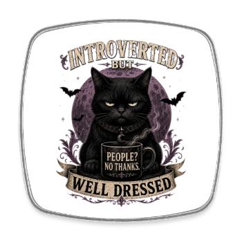 Introverted But Well Dressed Cat - Viereckiger Kühlschrankmagnet - Weiß - Vorne