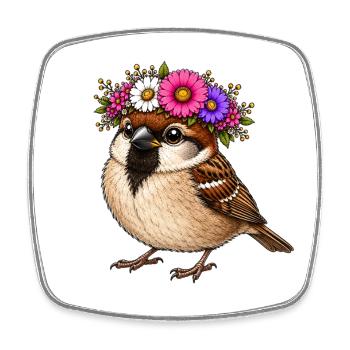 Vogel mit Blumenschmuck  - Viereckiger Kühlschrankmagnet - Weiß - Vorne