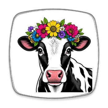 Vache décorée floral - Magnet carré - blanc - Devant