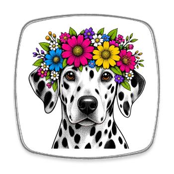 Dalmatiner mit Blumenkranz - Viereckiger Kühlschrankmagnet - Weiß - Vorne