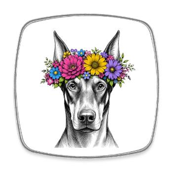 Hund mit Blumenkrone - Viereckiger Kühlschrankmagnet - Weiß - Vorne