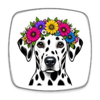 Dalmatiner mit Blumenkrone - Viereckiger Kühlschrankmagnet - Weiß - Vorne