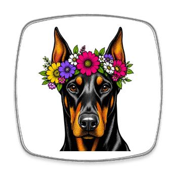Flower Wreath Doberman Portrait - Square fridge magnet - white - Front