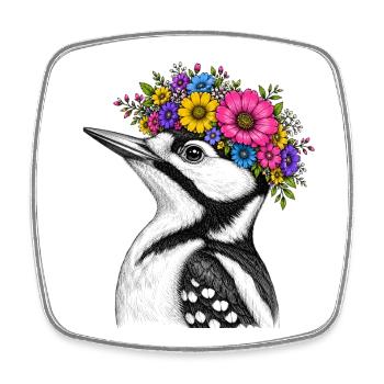 Blütenkranz Vogel  - Viereckiger Kühlschrankmagnet - Weiß - Vorne
