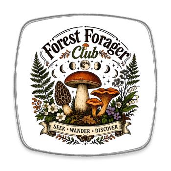 Mushroom Pickers Club – Vintage Forest Illustration - Square fridge magnet - white - Front