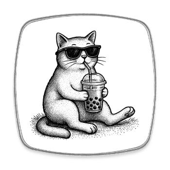 Bubble Tea Cat - Magnet carré - blanc - Devant