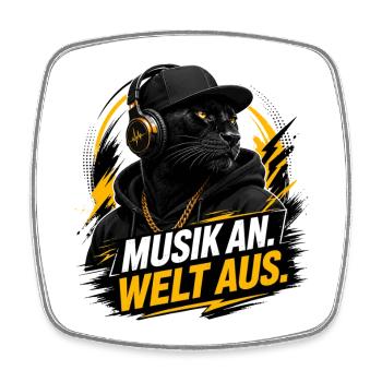 Music on - World off - Square fridge magnet - white - Front
