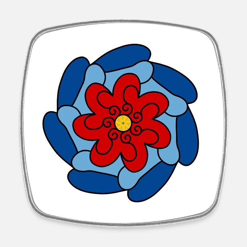 Red Flower Blue Mandala - Square fridge magnet - white