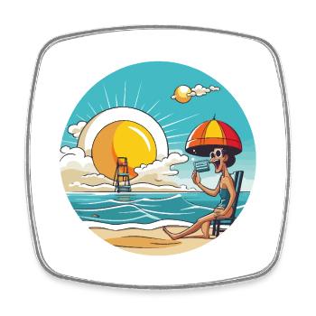 Retro Beach Sun Cartoon - Square fridge magnet - white - Front