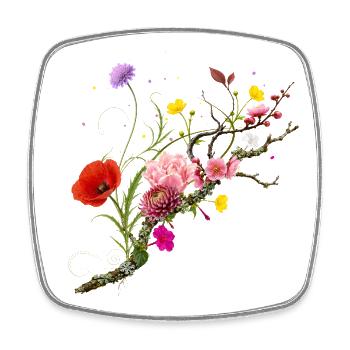 Bunte Wildblumen auf Natur Ast Blumen Design - Viereckiger Kühlschrankmagnet - Weiß - Vorne