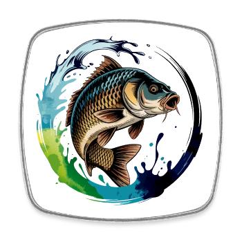 Jumping Carp - Square fridge magnet - white - Front