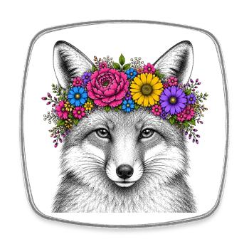 Fuchskopf mit Blumenkranz - Viereckiger Kühlschrankmagnet - Weiß - Vorne