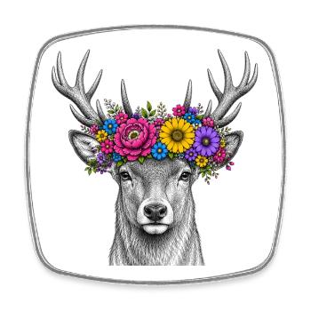 Blumenkranz Hirsch Portrait - Viereckiger Kühlschrankmagnet - Weiß - Vorne