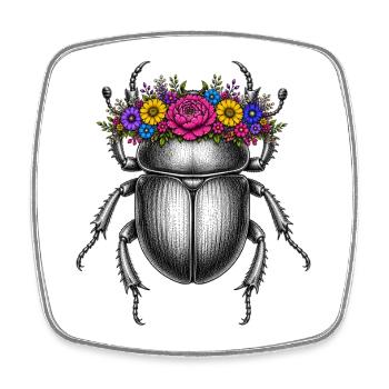 Scarab with flower crown - Square fridge magnet - white - Front
