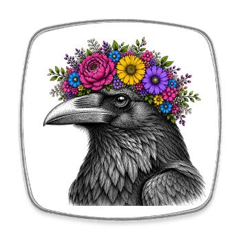 Crow's Head with Flower Crown - Square fridge magnet - white - Front