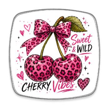 Sweet Cherry Vibes Leopard Cherries - Square fridge magnet - white - Front