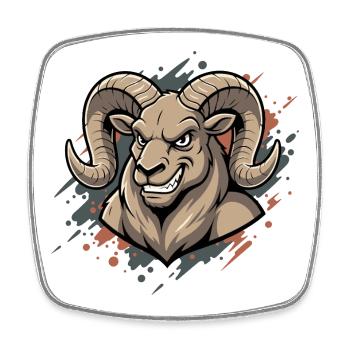 Aggressiver Ram-Maskot - Viereckiger Kühlschrankmagnet - Weiß - Vorne