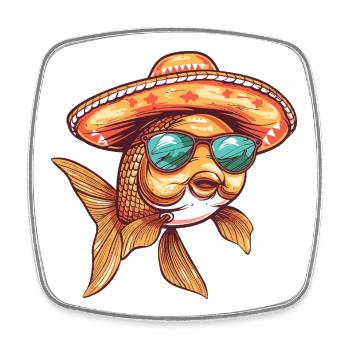 Goldfish Comic Funny Sombrero - Square fridge magnet - white - Front