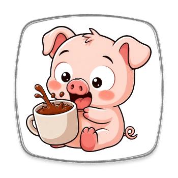 Funny Pig Farmer Coffee Cute Cartoon - Square fridge magnet - white - Front