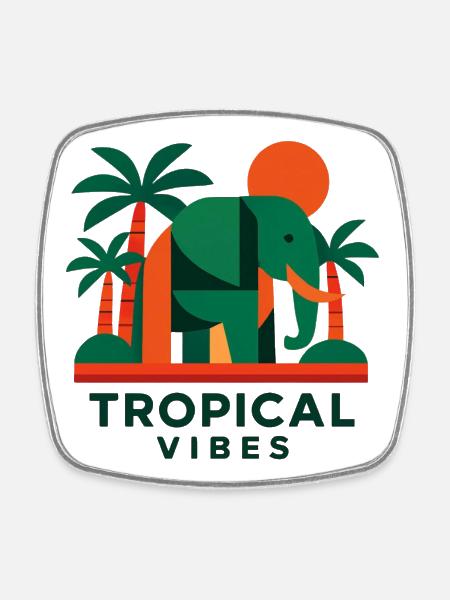 Tropical Elephant - Square fridge magnet - white