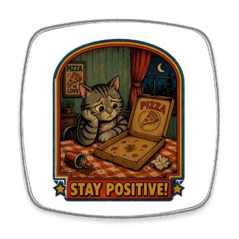 Pizza Abend Katze Stay Positive - Viereckiger Kühlschrankmagnet - Weiß - Vorne