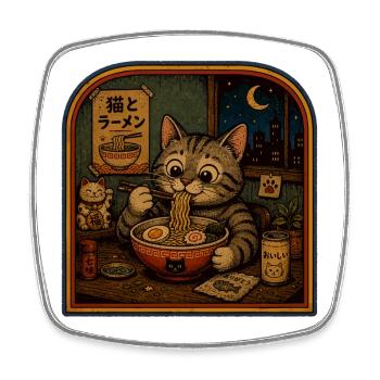 Katze beim Ramenessen - Viereckiger Kühlschrankmagnet - Weiß - Vorne