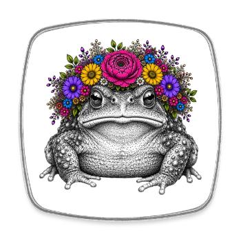 Kröte mit Blumenkrone - Viereckiger Kühlschrankmagnet - Weiß - Vorne