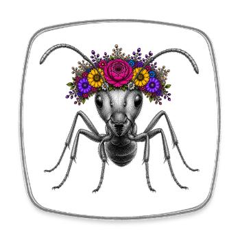 Blütenkrone-Ant Ameise - Viereckiger Kühlschrankmagnet - Weiß - Vorne
