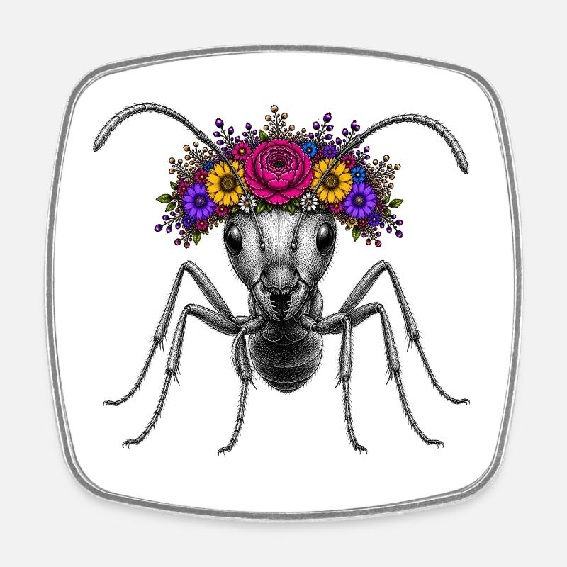 Flower Crown-Ant Ant - Square fridge magnet - white