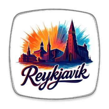 Reykjavík Silhouette – Island Grafikdesign - Viereckiger Kühlschrankmagnet - Weiß - Vorne