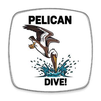 Pélican Brun Plongeon Mer Dive Pelican - Magnet carré - blanc - Devant