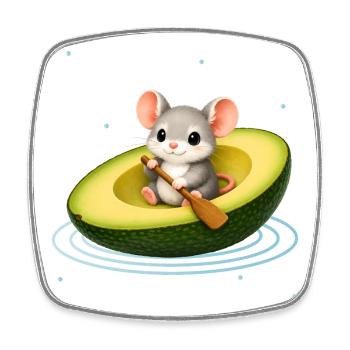 Cute Mouse in Avocado Kawaii Animal Motif - Square fridge magnet - white - Front