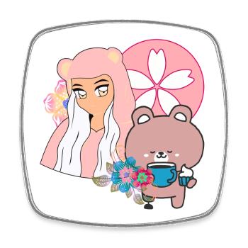 Kawaii Bear & Inclusive Tea Time - Square fridge magnet - white - Front