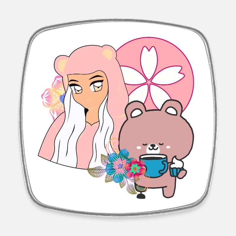 Kawaii Bear & Inclusive Tea Time - Square fridge magnet - white