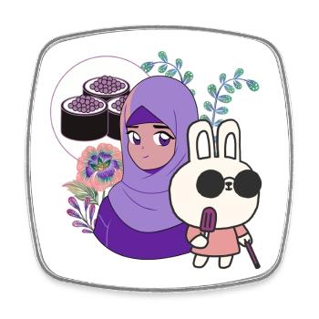 Kawaii Sushi & Hase mit Spazierstock - Viereckiger Kühlschrankmagnet - Weiß - Vorne