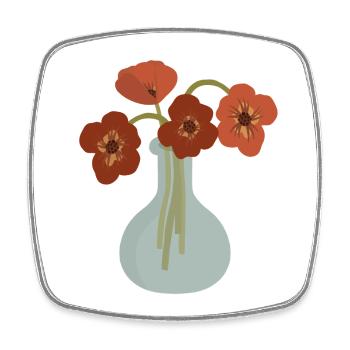 Rote Mohnvase Floral - Viereckiger Kühlschrankmagnet - Weiß - Vorne