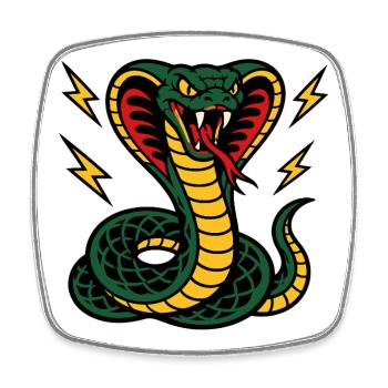Fierce Cobra with Tattoo Style Lightning Bolts - Square fridge magnet - white - Front