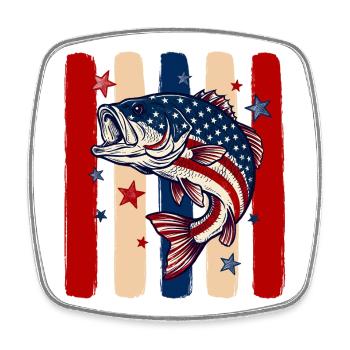 12-1Über patriotische Barschfische, gestreift am 4. Juli PNG - Viereckiger Kühlschrankmagnet - Weiß - Vorne