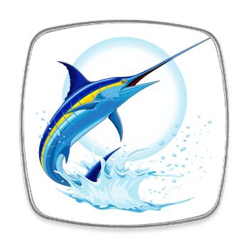 Blue Marlin Swordfish Jumping out of ocean - Square fridge magnet - white - Front