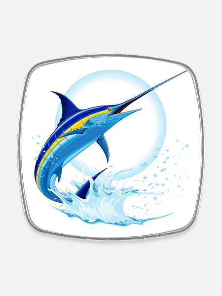 Marlin bleu Espadon sautant hors de l’océan - Magnet carré - blanc