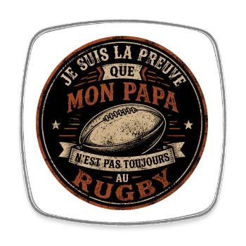 Preuve que mon papa rugby, papa rugbyman, rugby - Magnet carré - blanc - Devant
