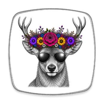 Deer with flower crown and sunglasses - Square fridge magnet - white - Front