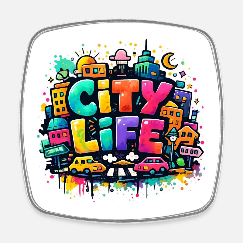 City_Life - Square fridge magnet - white