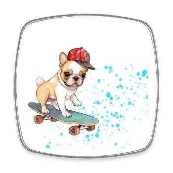 Skateboard Bulldog mit Cap - Viereckiger Kühlschrankmagnet - Weiß - Vorne