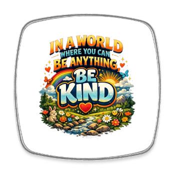 In a World where you can be anything, bei kind - Square fridge magnet - white - Front