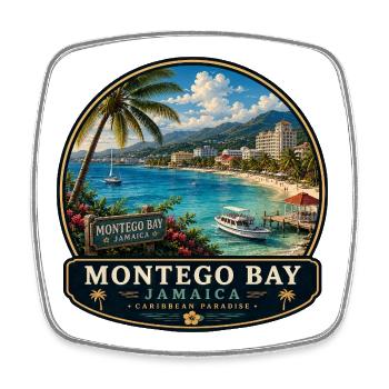 Montego Bay Jamaica Caribbean Vacation Beach Palms - Square fridge magnet - white - Front