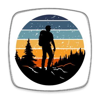 Hiker silhouette reclining retro forest - Square fridge magnet - white - Front