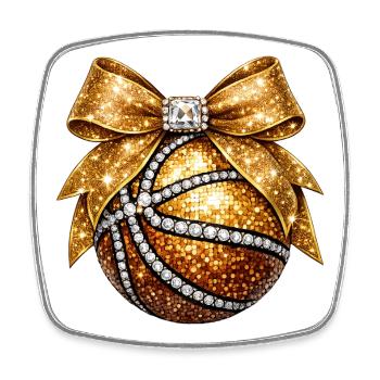 Golden Glitter und Diamond Basketball - Viereckiger Kühlschrankmagnet - Weiß - Vorne