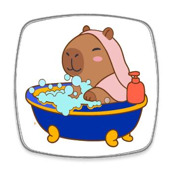 Capybara Bubble Bath Cozy Cartoon Splash & Chill - Square fridge magnet - white - Front
